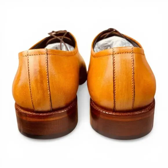 Lethato Tan Patina Medallion Toe Oxford Leather Shoes Wholecut US 12.5 13 - Picture 4 of 8